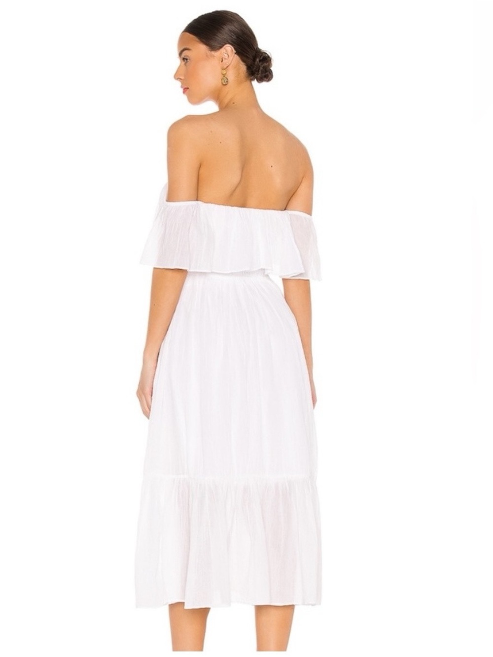 MAJORELLE White Selvaggia Midi Dress Tiered Ruffle Off The Shoulder Size Medium